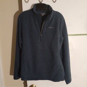 Eddie Bauer mens m blue zip front quarter zip fleece top shirt outdoor winter